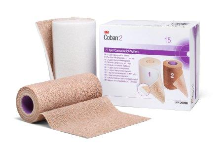 3M 2 Layer Compression Bandage System 3M™ Coban™ 2 6 Inch X 3-4/5 Yard / 6 Inch X 4-9/10 Yard 35 to 40 mmHg Self-adherent Closure Tan / White NonSterile