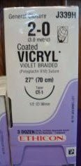 J & J Healthcare Systems Suture with Needle Coated Vicryl™ Absorbable Coated Violet Suture Braided Polyglactin 910 Size 2 - 0 27 Inch Suture 1-Needle 36 mm Length 1/2 Circle Taper Point Needle