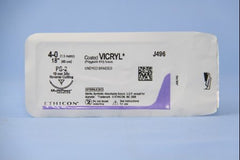 J & J Healthcare Systems Suture with Needle Coated Vicryl™ Absorbable Coated Undyed Suture Braided Polyglactin 910 Size 4 - 0 18 Inch Suture 1-Needle 19 mm Length 3/8 Circle Precision Point - Reverse Cutting Needle