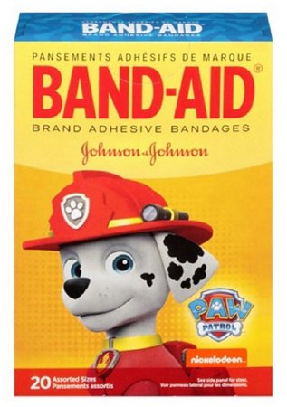 Johnson & Johnson Consumer Adhesive Strip Band-Aid® 5/8 X 2-1/4 Inch / 3/4 X 3 Inch Plastic Rectangle / Spot Kid Design (Paw Patrol) Sterile