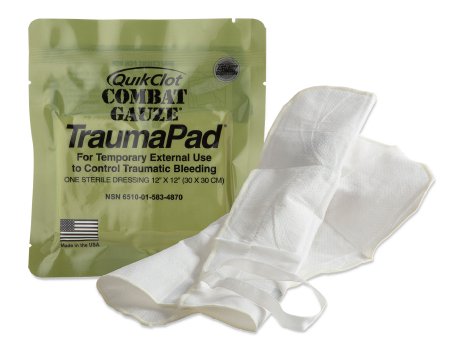 Z-Medica Hemostatic Dressing QuikClot Combat Gauze TraumaPad® 12 X 12 Inch 1 per Pack Individual Packet Kaolin Sterile