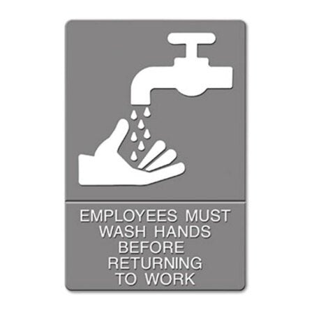 Headline® Sign ADA Sign, EMPLOYEES MUST WASH HANDS... Tactile Symbol/Braille, 6 x 9, Gray