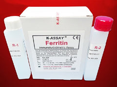Kamiya Biomedical Company Reagent Kit K-ASSAY® Nutritional Assessment / Anemia Assay Ferritin For use with Roche / Hitachi 917 or other Chemistry Analyzers 111 Tests R1 Buffer: 1 X 18 mL, R2 Antibody: 1 X 9 mL