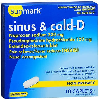 Cold and Sinus Relief sunmark® 220 mg - 120 mg Strength Caplet 10 per Box