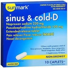 Cold and Sinus Relief sunmark® 220 mg - 120 mg Strength Caplet 10 per Box