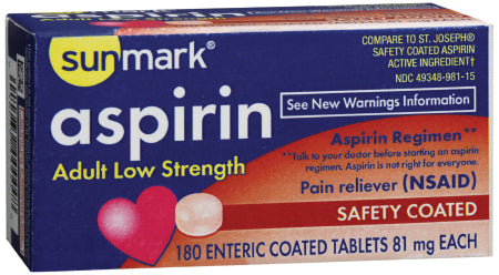 Pain Relief sunmark® 81 mg Strength Aspirin Tablet 180 per Bottle