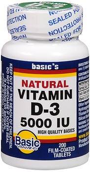 Basic Drug Vitamin Supplement Vitamin D3 5000 IU Strength Tablet 200 per Bottle
