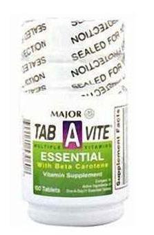 Major Pharmaceuticals Multivitamin Supplement Major® Tab-A-Vite™ Vitamin A / Cholecalciferol / Ascorbic Acid 5000 IU - 400 IU - 60 mg Strength Tablet 30 per Bottle