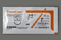Suture with Needle PremiCron® Nonabsorbable Coated Green Suture Braided Polyester Size 3 - 0 75 cm Suture 1-Needle 26 mm Length 1/2 Circle Taper Point Needle