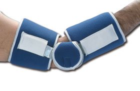 Alimed Elbow Brace Alimed® Medium Hook and Loop Closure Easy-On Left or Right Elbow 11 to 13 Inch Circumference Blue / White