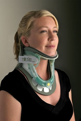 Alimed Rigid Cervical Collar with Replacement Pads Aspen® Vista® Preformed Adult One Size Fits Most Two-Piece / Trachea Opening Adjustable Height Adjustable Neck Circumference