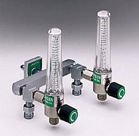 Allied Healthcare Timeter® Sure Grip Oxygen Flowmeter Dual with Y Bar and 2 Power Take-Offs 0 - 15 LPM DISS Outlet Chemetron Adapter