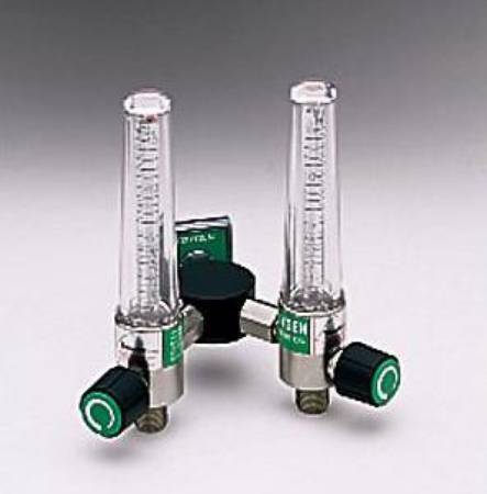 Allied Healthcare Timeter® Sure Grip Oxygen Flowmeter Dual with Y Bar 0 - 15 LPM DISS Outlet Oxequip Adapter