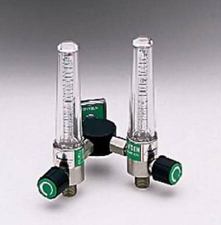 Allied Healthcare Timeter® Sure Grip Oxygen Flowmeter Dual with T Bar 0 - 15 LPM DISS Outlet DISS Hand Tight Adapter