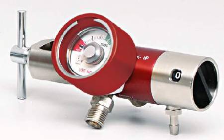 Allied Healthcare Rhino™ Oxygen Regulator Continuous with Gauge and 2 Check Valves 0 - 25 LPM Barb Outlet CGA-870