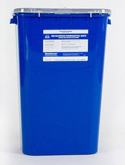 Bemis Healthcare Pharmaceutical Waste Container Bemis™ Sentinel 22-1/2 H X 16-1/2 L X 11-13/16 W Inch 11 Gallon Blue Base / White Lid Horizontal / Vertical Entry Gasketed Hinged Lid