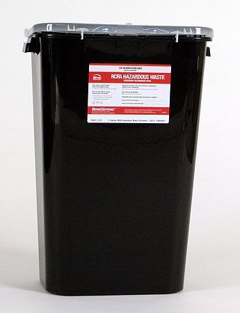 Bemis Healthcare RCRA Waste Container Bemis™ Sentinel 15-7/8 H X 16-1/2 L X 11-13/16 W Inch 11 Gallon Black Base / White Lid Gasketed Hinged Lid