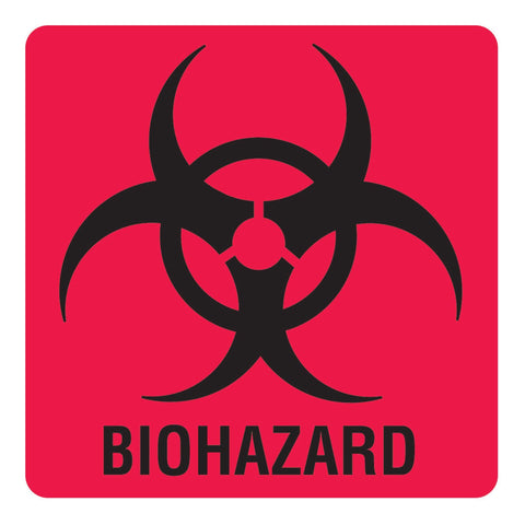 Biohazard Warning Labels "Biohazard" • FL Red • 3"W x 3"H ,320 / pk - Axiom Medical Supplies