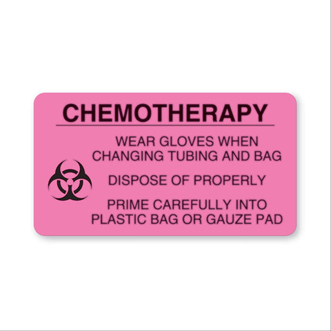 Chemotherapy Labels "Chemotherapy Agent Added" • FL Pink • 4"W x 2.63"H ,240 / pk - Axiom Medical Supplies