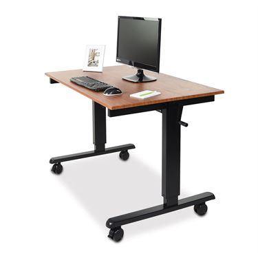 Crank Adjustable Stand Up Desk Silver Frame • Black Oak ,1 Each - Axiom Medical Supplies