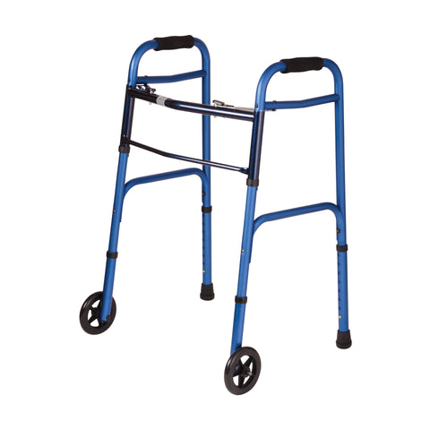 DMI Two-Button Release Folding Walker with Wheels, 2 PER PACK AM-500-1045-0200