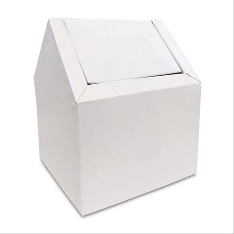 Double-Entry Feminine Hygiene Receptacle Feminine Hygiene Receptacle, Swing Double Entry, White Metal ,1 Each - Axiom Medical Supplies