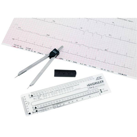 EKG Calipers EKG Caliper, Ruler &amp; Protective Sleeve • Caliper: 4.75"L • Ruler: 6.3125"L x 1.625"W ,1 Each - Axiom Medical Supplies