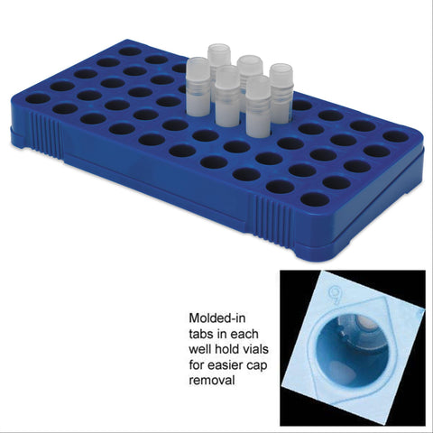 Easy Turn Cryogenic Vial Racks 50-Well • Blue • 7.75"L x 4.13"W x 1"H ,4 / pk - Axiom Medical Supplies