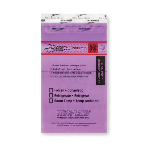 Enhanced Speci-Gard Translucent STAT Bag Biohazard Bag • 6"W x 10"H • Translucent Purple STAT ,200 / pk - Axiom Medical Supplies
