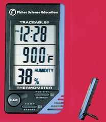 Fisher Scientific Digital Thermometer / Hygrometer Fisherbrand™ Traceable® Fahrenheit / Celsius 32° to 122°F (0 to 50°C) Internal Sensor Desk / Wall Mount Battery Operated