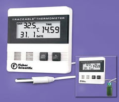 Fisher Scientific Digital Refrigerator / Freezer Thermometer Fisher Scientific™ Traceable® Fahrenheit / Celsius -40° to +176°F (-40° to +80°C) Stainless Steel Probe Door / Wall Mount Battery Operated