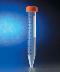 Fisher Scientific Corning® Centrifuge Tube Conical Bottom Plain 17 X 119 mm 15 mL Orange Plug Seal Cap Polyethylene Terephthalate (PET) Tube