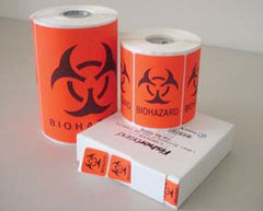 Fisher Scientific Pre-Printed Label Fisherbrand™ Warning Label Flourescent Red Paper Biohazard / Symbol Black Biohazard 1 X 1 Inch - M-741013-1886 - Pack of 1