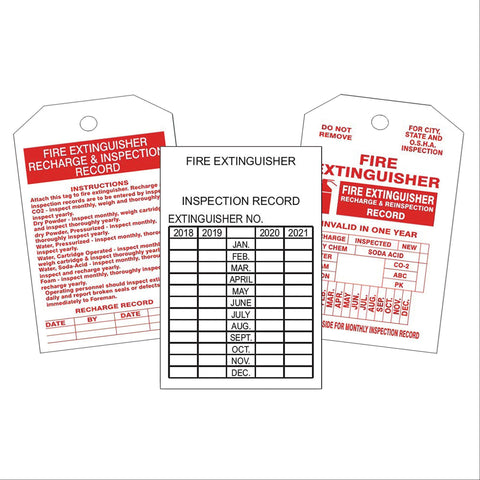 Fire Extinguisher Tags Recharge and Inspection • 3"W x 6"L ,1 Each - Axiom Medical Supplies