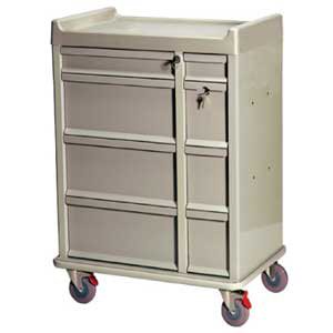 Harloff Medication Cart Standard Line Steel 23.5 X 36 X 45.75 Inch 17 X 20.5 Inch Left Side Drawer, 17 X 6.25 Inch Right Side Drawer