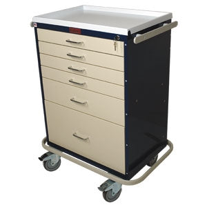 Harloff Treatment Cart Classic Line Steel 22 X 32 X 41.5 Inch Light Blue 23 X 17 Inch Drawer, Four 3 Inch, One 6 Inch, One 12 Inch