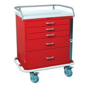 Harloff Emergency Cart Classic Line Steel 32 X 38.5 X 22 Inch Red 3 Drawers, 3 Inch / 1 Drawer, 6 Inch / 1 Drawer, 9 Inch