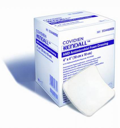 Cardinal Impregnated Foam Dressing Kendall™ AMD 3.5 X 3 Inch Hydrophilic Polyurethane Foam Polyhexamethylene Biguanide (PHMB) Sterile