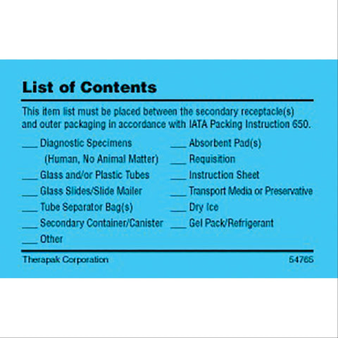 List of Contents Card List of Contents Card • 4.25"W x 2.75"H ,100 per Paxk - Axiom Medical Supplies
