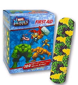 Medibadge Adhesive Strip 3/4 X 3 Inch Plastic Rectangle Kid Design (The Hulk) Sterile