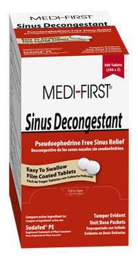 Medique Products Sinus Relief Medi-First® 10 mg Strength Tablet 250 per Bottle