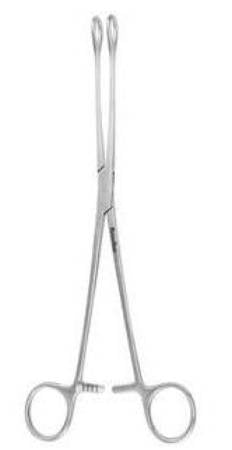 Sponge Forceps MeisterHand® Foerster 9-1/2 Inch Length Surgical Grade German Stainless Steel NonSterile Ratchet Lock Finger Ring Handle Curved Serrated Fenestrated Oval Tips