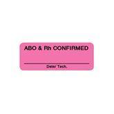 Blood Bank Labels "ABO &amp; Rh Confirmed" • FL Pink • 2"W x 0.75"H ,470 / pk - Axiom Medical Supplies