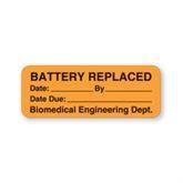 Biomedical Engineering Dept Labels Biomed Engin Dept "Battery Replaced" • FL Orange • 2"W x 0.75"H ,470 / pk - Axiom Medical Supplies