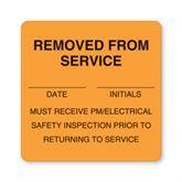 Defective/Out of Service/Do Not Remove Labels "Removed From Service" • FL Orange • 2.5"W x 2.5"H ,380 / pk - Axiom Medical Supplies