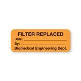 Biomedical Engineering Dept Labels "Filter Replaced" • FL Orange • 2"W x 0.88"H ,470 / pk - Axiom Medical Supplies