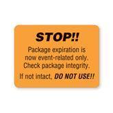 Autoclavable Central Service Labels "Stop Package Expiration" • Orange • 2.38"W x 1.75"H ,400 / pk - Axiom Medical Supplies