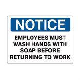 Hygiene Signs Plastic Employees Must Wash Hands Sign • 7" x 10" ,1 Each - Axiom Medical Supplies