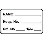 NAME__ Hosp. No.__ Rm. No.__ Date__ Phlebotomy/Specimen Receiving Labels MarketLab Name/Room/Date Label, White PK1000 ,1000 / pk - Axiom Medical Supplies