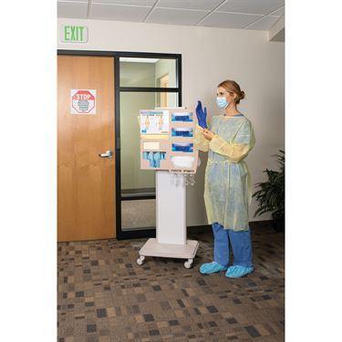 MarketLab Mobile Isolation Station Stand With MarketLab Frosted Acrylic Bulk PPE Dispenser • 22.5"W x 13.5"D x 59.5"H ,1 Each - Axiom Medical Supplies